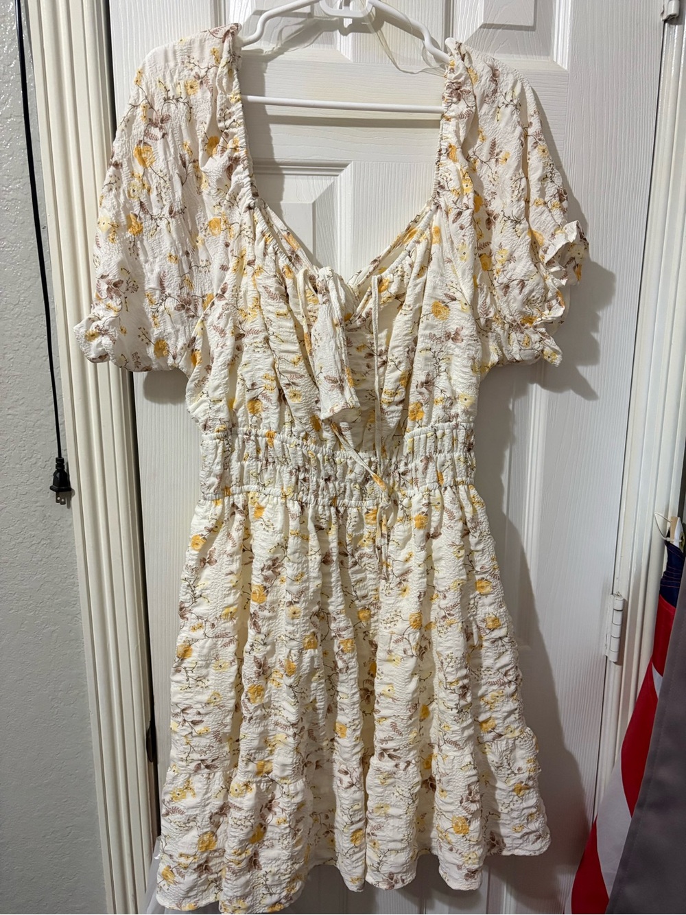 Liberty Love Cream Floral Smocked Dress with Yellow Accents